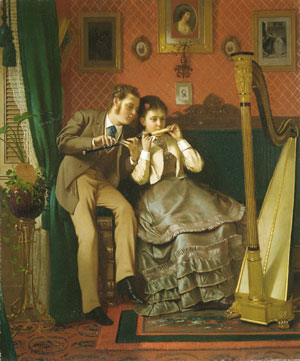 300x361 The Music Lesson 1870 Painting John George Brown Oil Paintings - The Music Lesson Painting