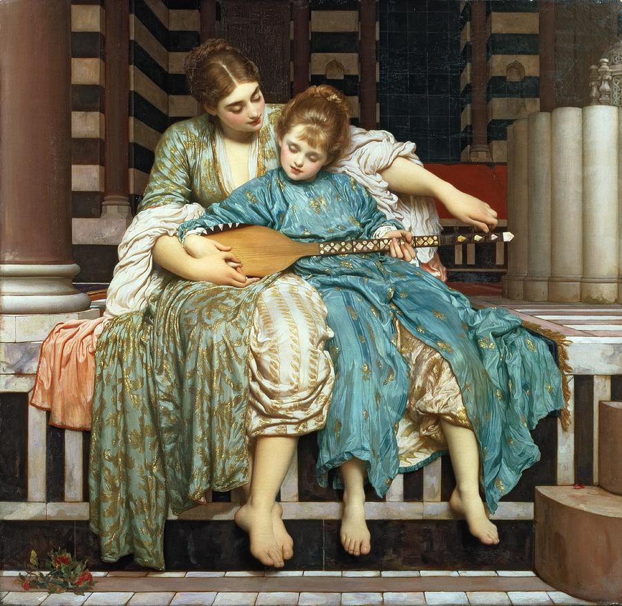 900x876 The Music Lesson Painting By Frederic Leighton - The Music Lesson Painting