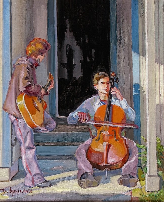 650x800 Musicians Practicing On The Doorstep, Oil Painting, Figures - The Musician Painting