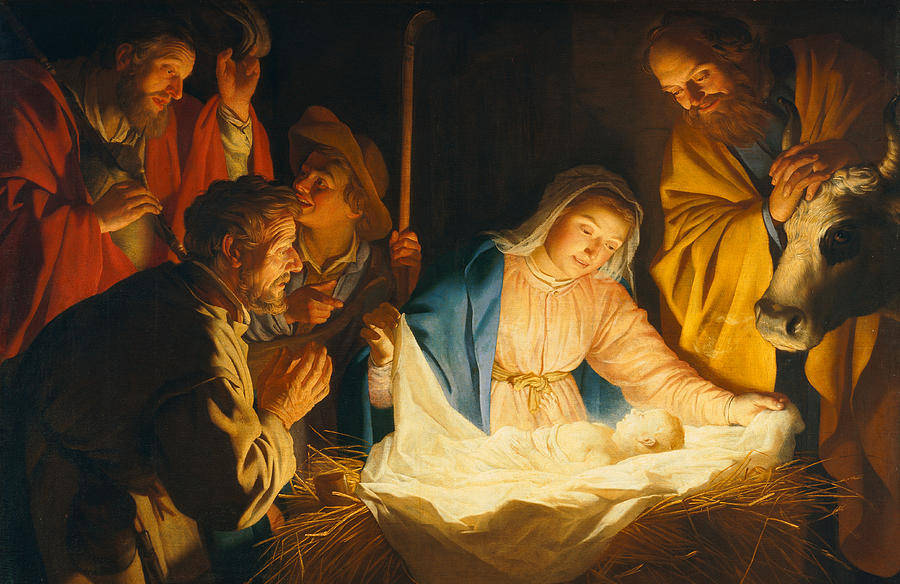 900x584 The Adoration Of The Shepherds Painting By Gerrit Van Honthorst - The Nativity Scene Painting