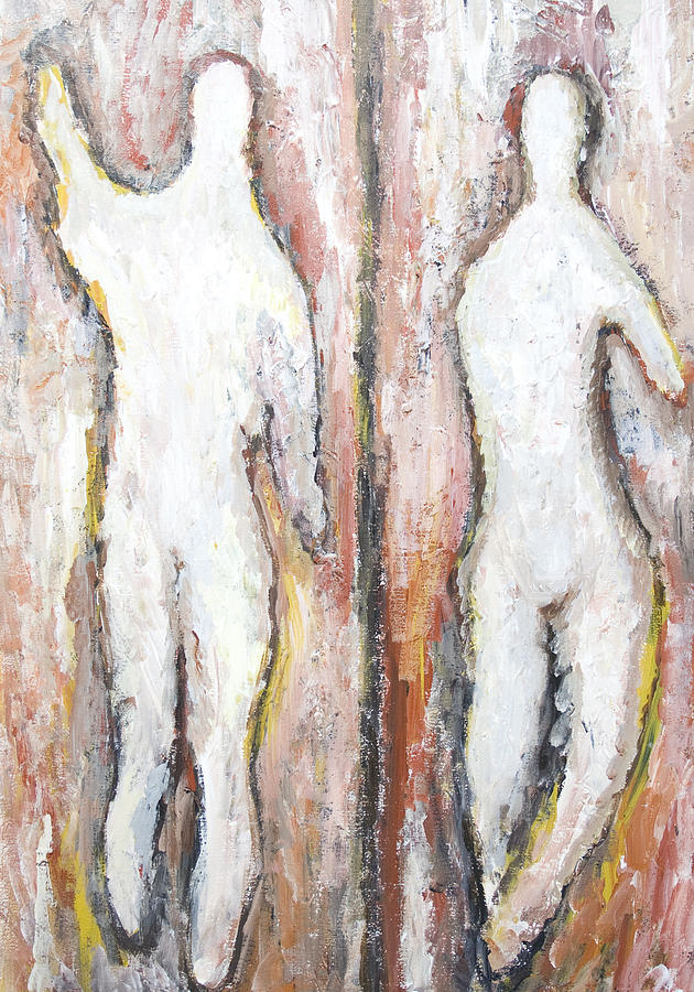 630x900 White Silhouettes Of New Adam And Eve Painting By Kazuya Akimoto - The New Adam Painting