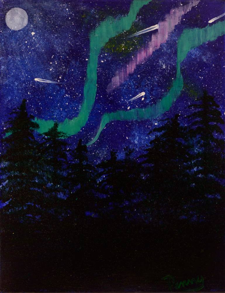 770x1003 Saatchi Art Northern Lights Night Sky Painting By Penny Russell - The Night Sky Painting