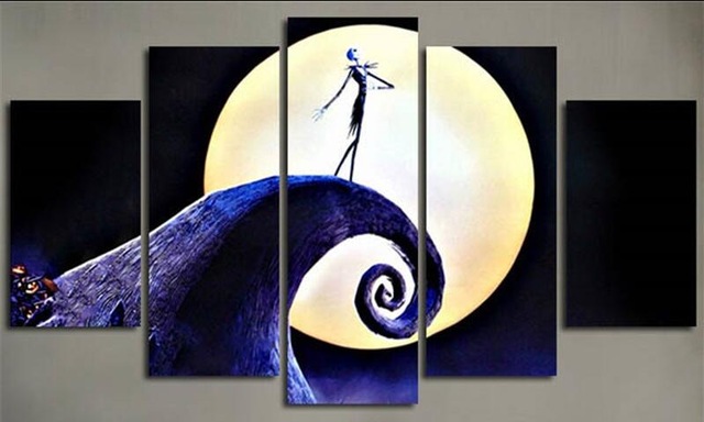 640x384 5 Plane Wall Art Calligraphy Painting Movie Posters Nightmare - The Nightmare Before Christmas Painting