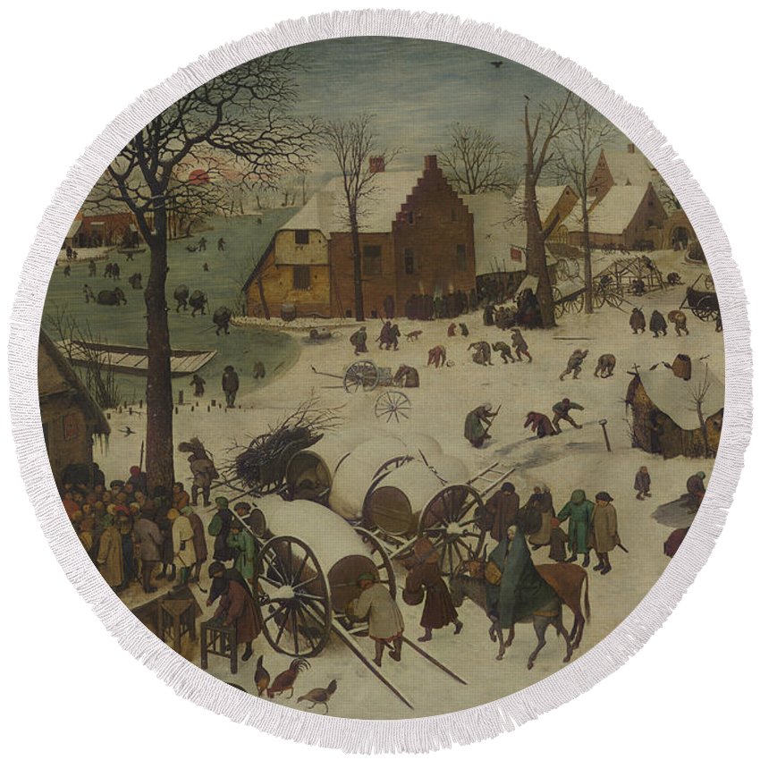 850x850 The Numbering At Bethlehem Round Beach Towel For Sale By Pieter - The Numbering At Bethlehem Painting