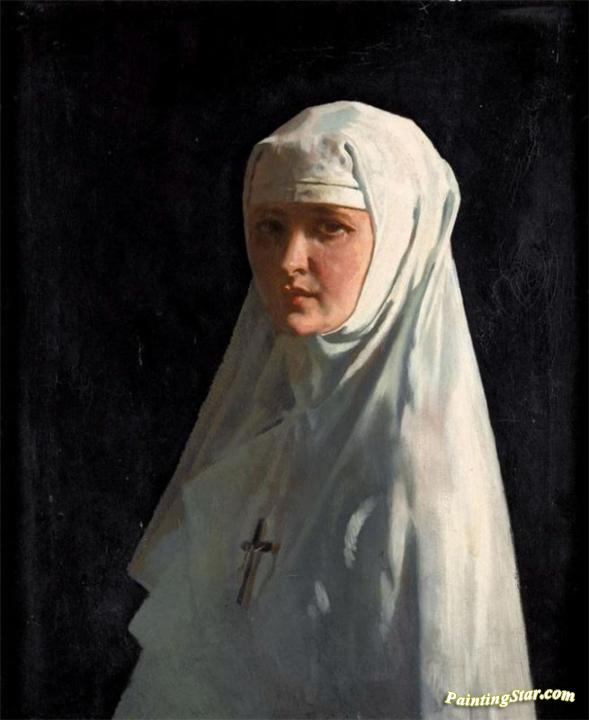 589x720 Portrait Of Yvonne Aubicq As A Nun Artwork By Sir William Orpen - The Nun Painting