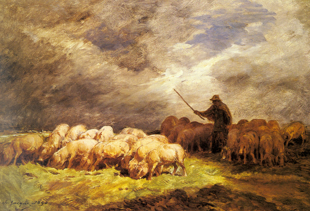 1000x682 The Swineherd Painting Charles Emile Jacque Oil Paintings - The Odyssey Painting
