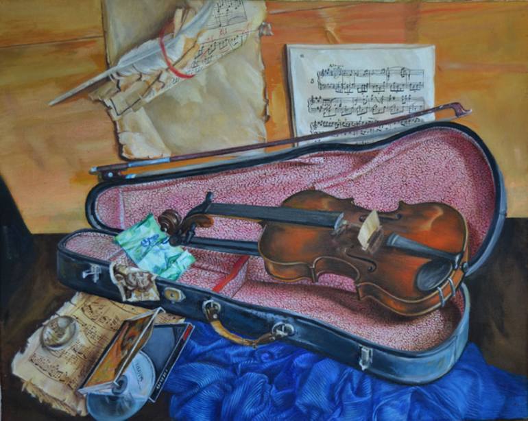 770x614 Saatchi Art Old Violin Painting By Zoltan Csomos - The Old Violin Painting