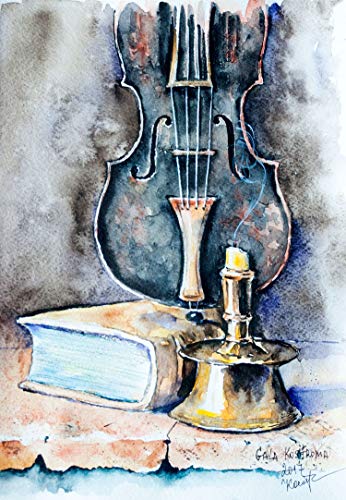 346x500 The Old Violin Watercolor Original Still Life Painting - The Old Violin Painting