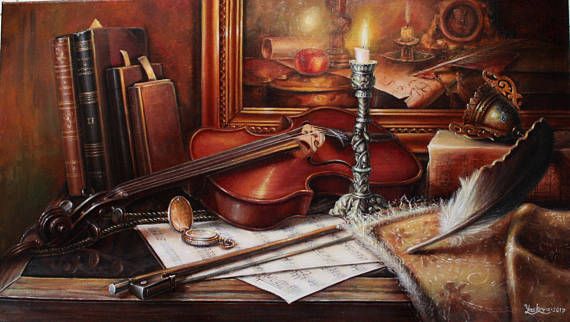 570x322 Oil Painting Melody Of The Old Violin Wall Art Canvas Art Modern - The Old Violin Painting