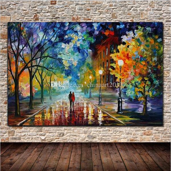 600x600 2018 Lovers Walking In The Park 100% Hand Painted Palette Knife - The Park Painting