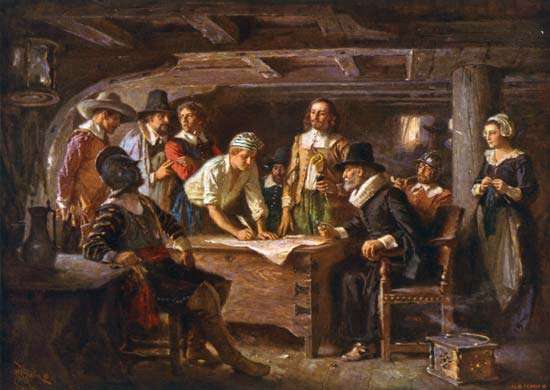 550x390 Mayflower Compact North America [1620] - The Pilgrim Painting