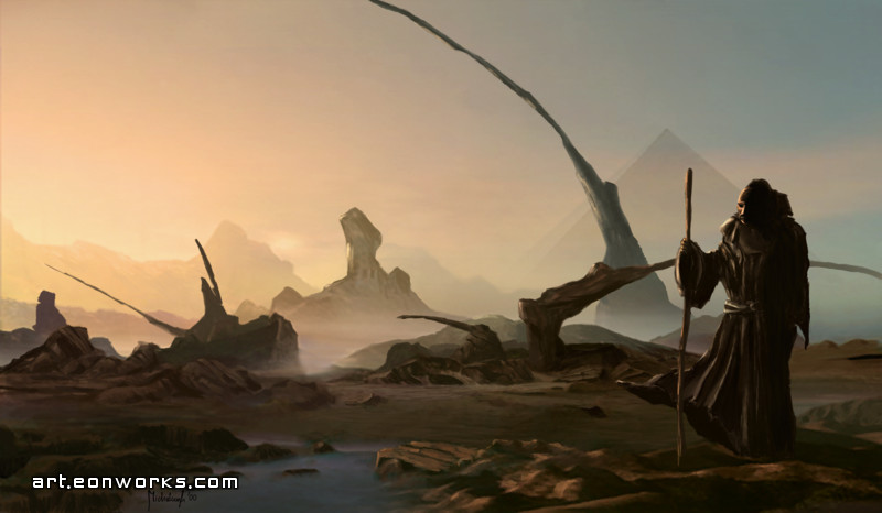 800x466 Surreal Painting, Pilgrim, Monk, Pyramids - The Pilgrim Painting