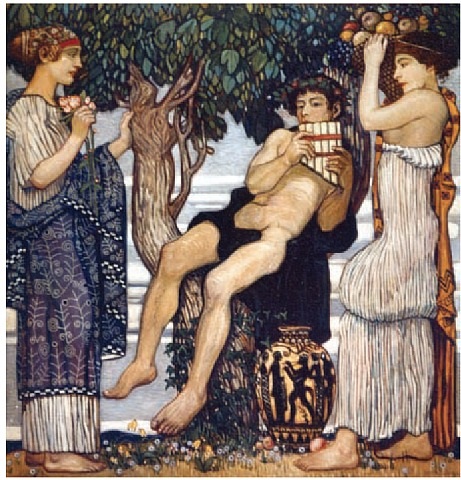 461x480 Youth Playing The Pipes Of Pan Spielender Mit Flora - The Pipes Of Pan Painting