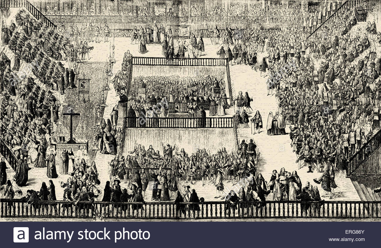 1300x847 Auto Da Fe In The Plaza Mayor, Madrid 1680. After Painting By Rici - The Plaza Painting