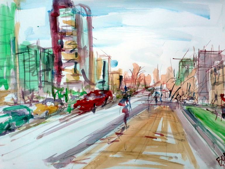 770x578 Saatchi Art Dostyk Street By The Plaza Painting By Bob Usoroh - The Plaza Painting