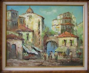 300x248 Vtg Rare William H. Downey Spain Landscape Oil Painting The Plaza - The Plaza Painting