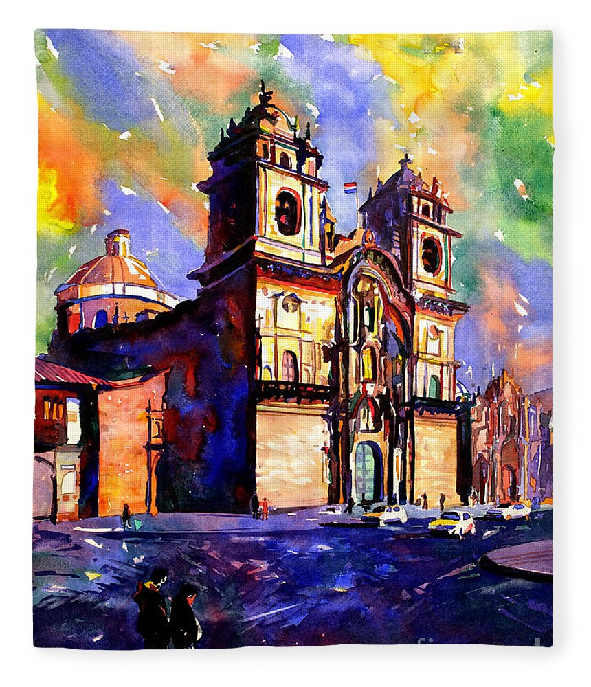 860x1000 Watercolor Painting Of Church On The Plaza De Armas Cusco Peru - The Plaza Painting