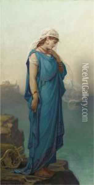 306x600 The Poetess Sappho In Contemplation Oil Painting Reproduction By - The Poetess Painting