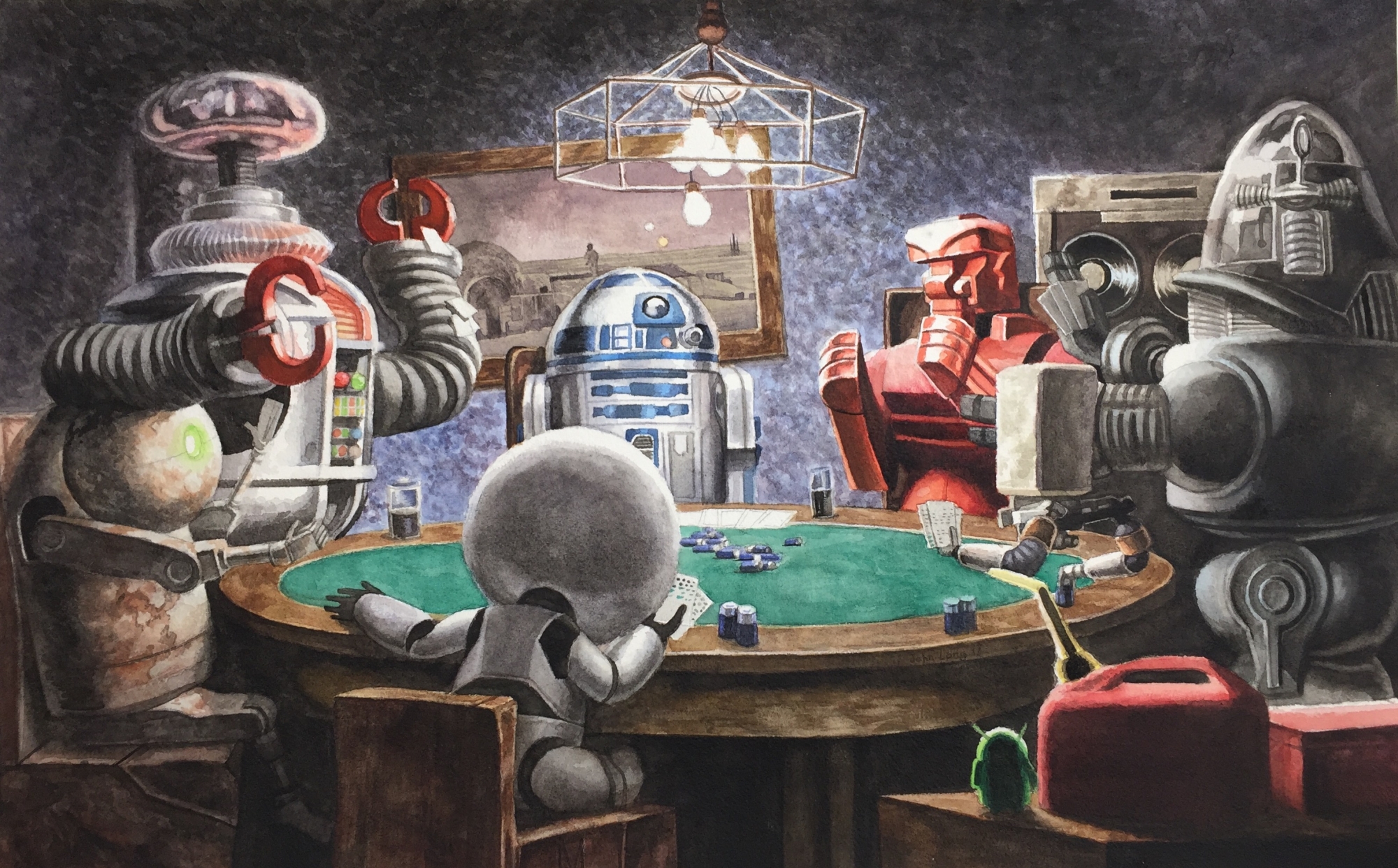 2000x1243 John Long - The Poker Game Painting