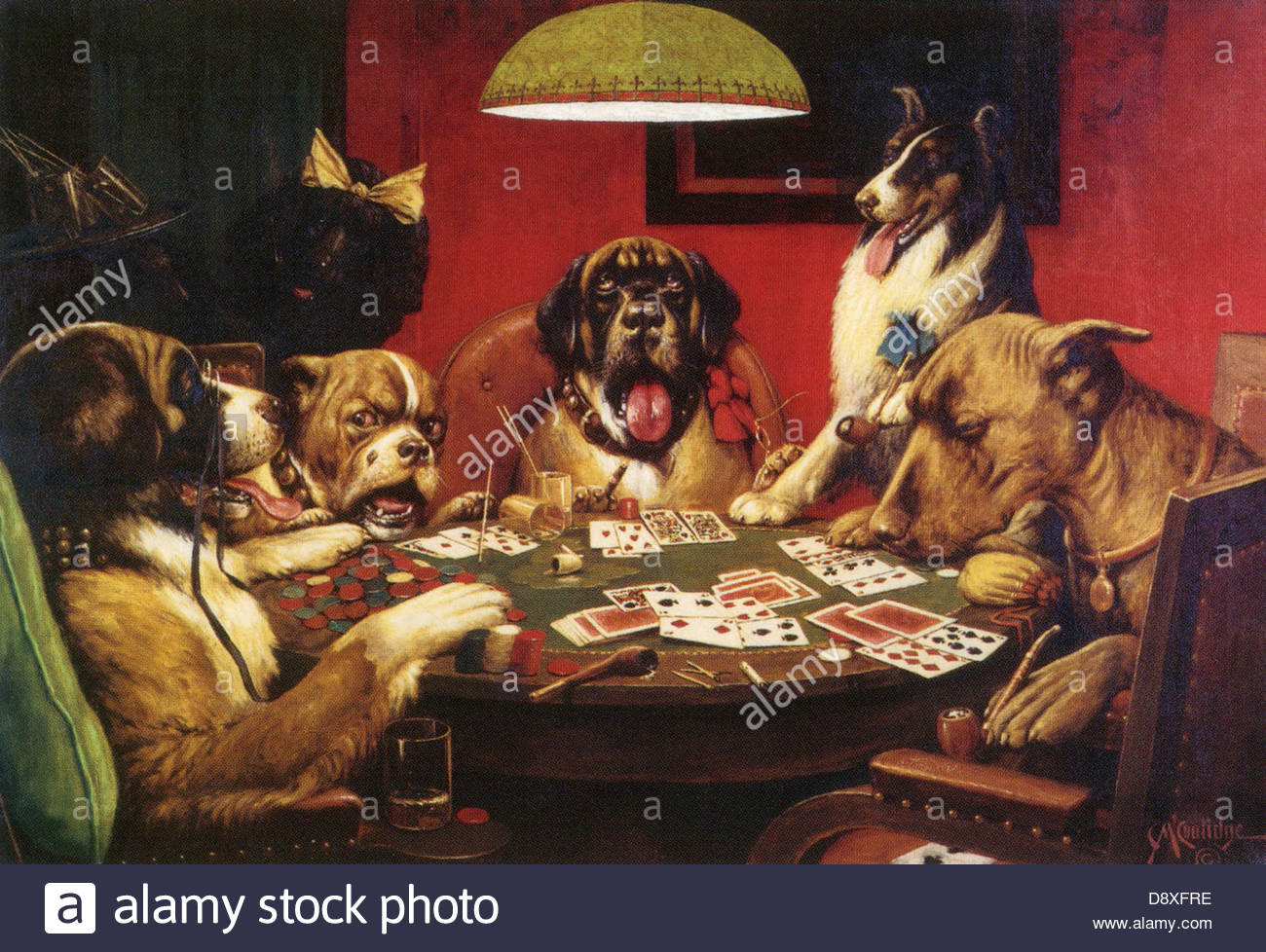 1300x978 Dogs Playing Poker By Cassius Marcellus Coolidge Stock Photo - The Poker Game Painting