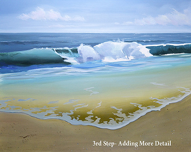640x511 Continuing Seascape Oil Painting Of Ocean Wave With Sandy Beach - The Polar Sea Painting