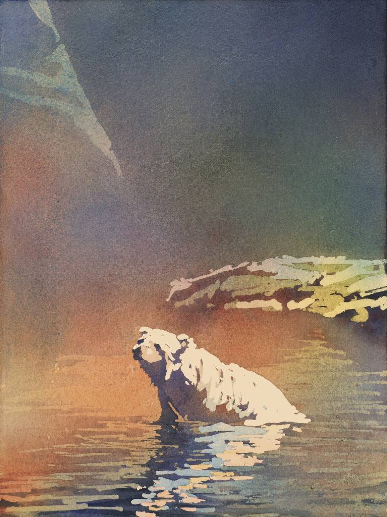 770x1029 Saatchi Art Poured Watercolor Painting Of Polar Bear Resting - The Polar Sea Painting