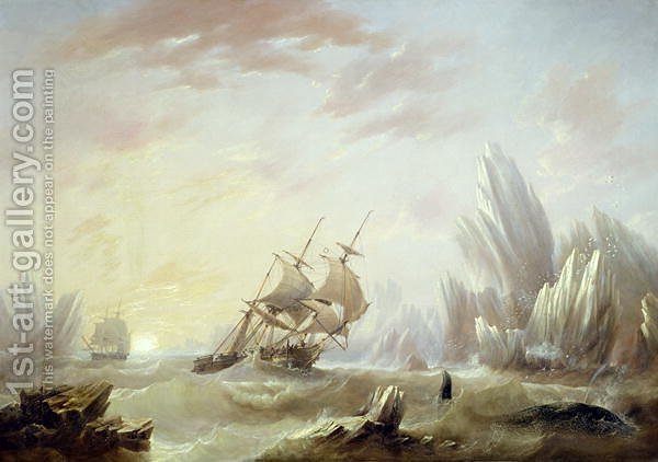 600x422 Whale Fishing In A Polar Sea, 1845 James Wilson Carmichael - The Polar Sea Painting