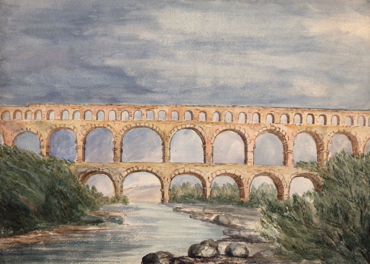 1200x858 Watercolour Of Roman Viaduct Pont Du Gard, France - The Pont Du Gard Painting