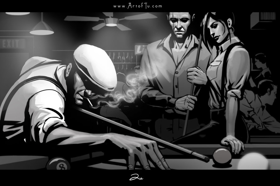 900x600 Noir Series Pool Hall By Artoftu - The Pool Hall Painting