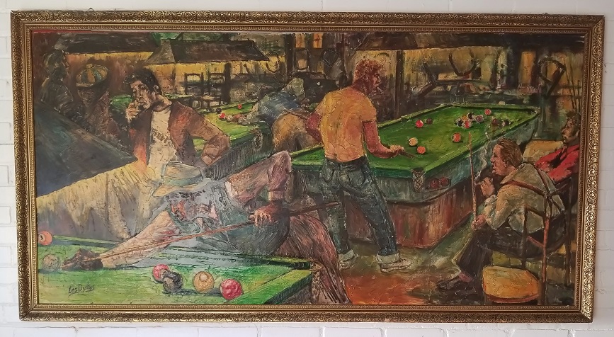 867x476 Pair Of Mid Century Oil On Boards By Les Dykes Of Pool Hall - The Pool Hall Painting