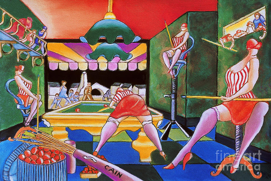 900x600 Pool Hall Ladies Painting By William Cain - The Pool Hall Painting