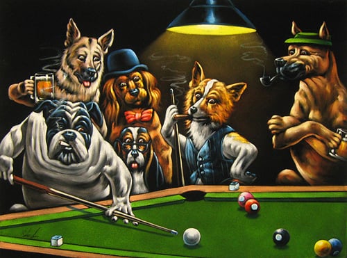 500x371 The Famous Velvet Painting Of The Dogs Playing Billiards That - The Pool Hall Painting