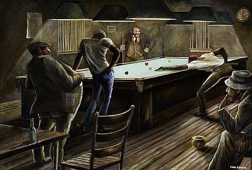 500x337 Ernie Barnes (1938 - The Pool Hall Painting