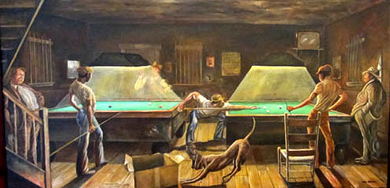 550x265 Ernie Barnes, Artist, Heritage Gallery - The Pool Hall Painting
