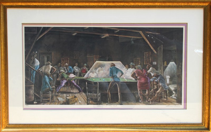 800x502 Ernie Barnes, Main St. Pool Hall, Lithograph - The Pool Hall Painting