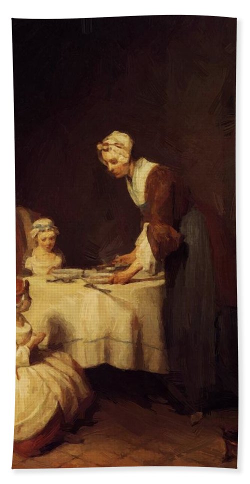 500x967 The Prayer Before Meal Beach Towel For Sale By Chardin - The Prayer Painting