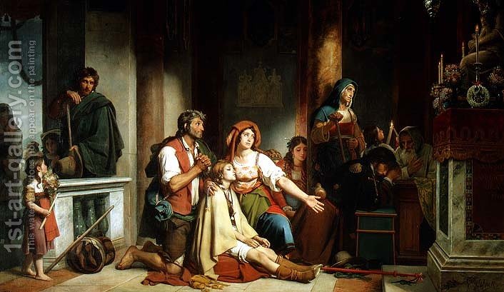 706x409 The Prayer To The Madonna, 1831 Jean Victor Schnetz Reproduction - The Prayer Painting
