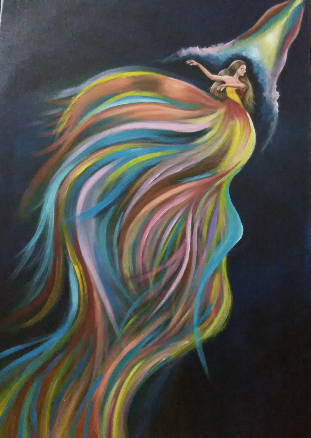 1000x1406 Dancing Rainbow, Painting By Kaninika Dey Sarkar Figurative - The Rainbow Painting