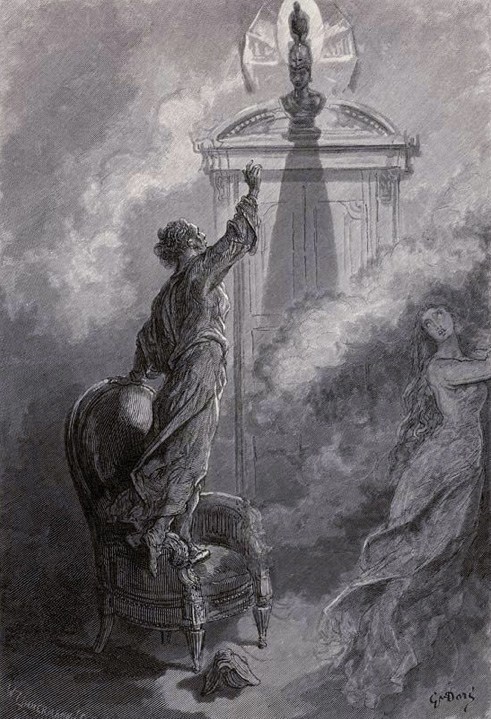 491x719 Gustave Hauntingly Beautiful 1883 Illustrations For Edgar - The Raven Painting