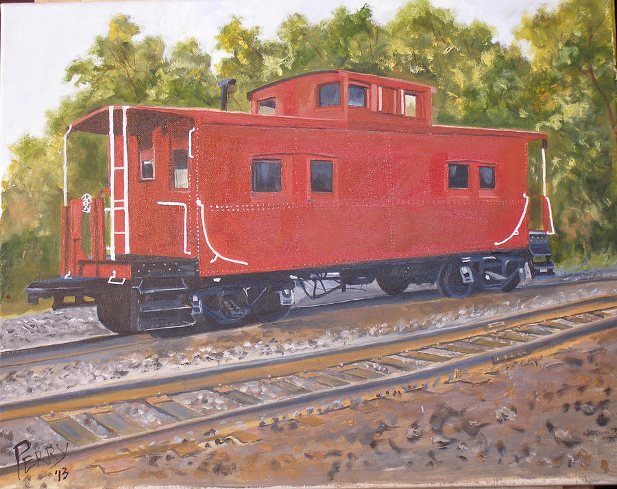 900x713 Red Caboose Painting By Mark Perry - The Red Caboose Painting