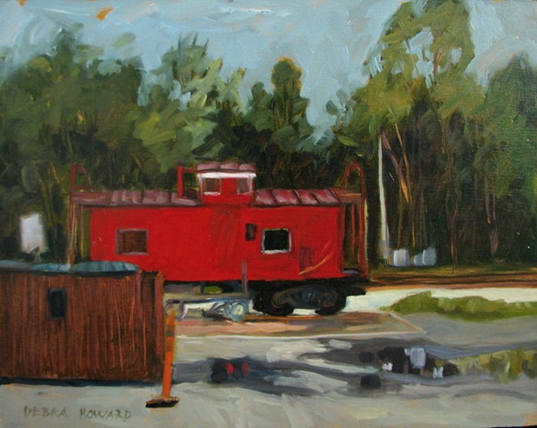 604x481 The Little Red Sold Debra Howard - The Red Caboose Painting