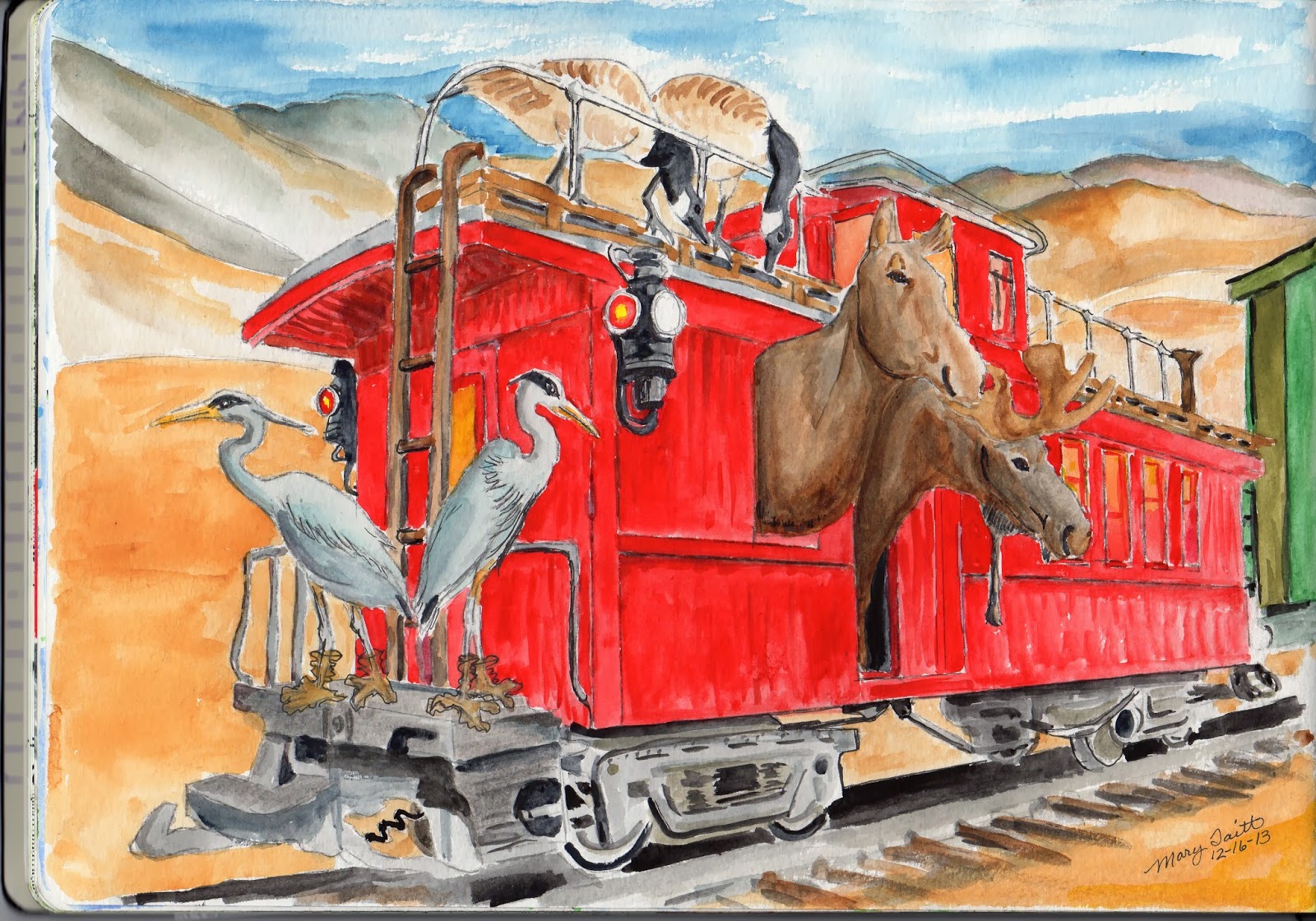 1600x1120 Moleskine Exchange Mary In Mary'S, Page 4 Pass 2 Round 4 - The Red Caboose Painting