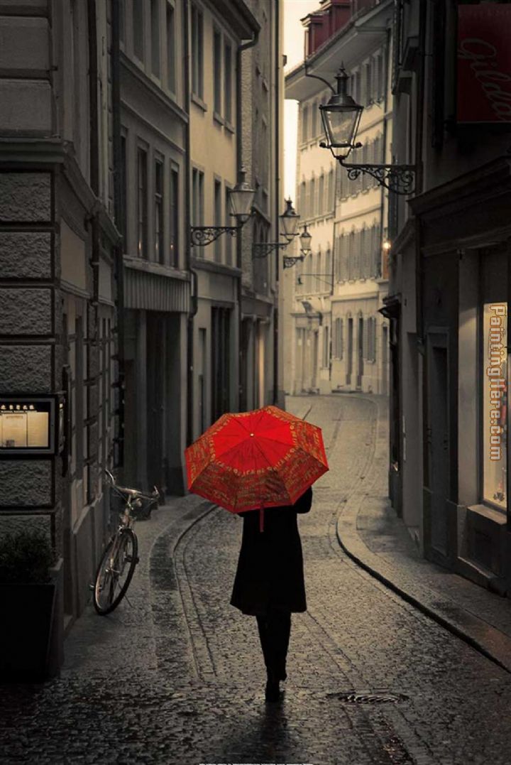 The Red Umbrella Painting