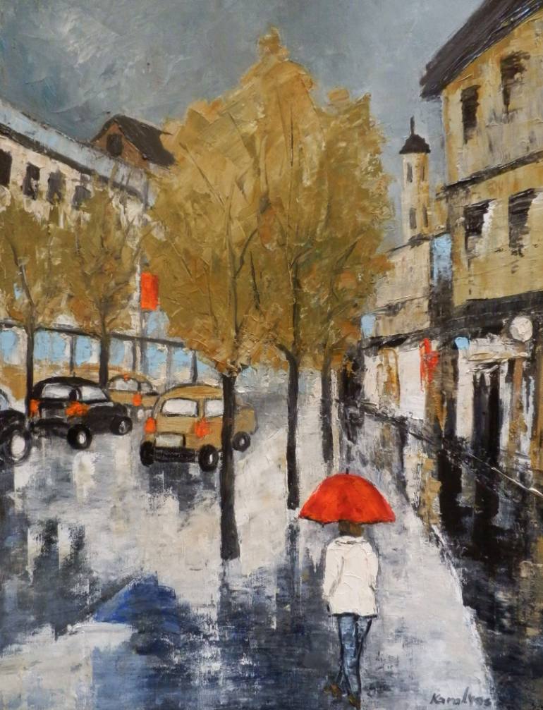 770x1007 Saatchi Art A Woman With A Red Umbrella Painting By Maria Karalyos - The Red Umbrella Painting