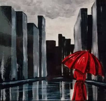 438x415 The Red Umbrella - The Red Umbrella Painting