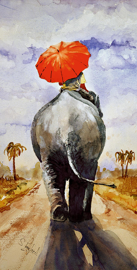 457x900 The Red Umbrella Painting By Steven Ponsford - The Red Umbrella Painting