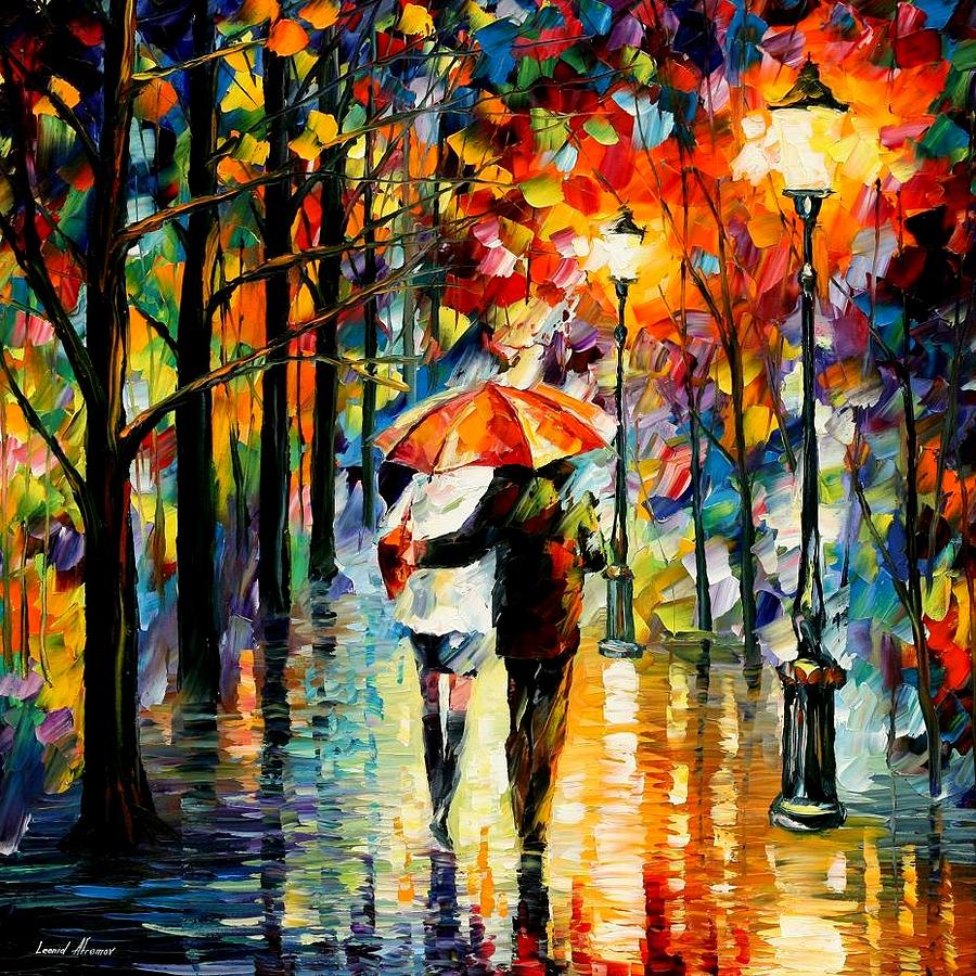 900x900 Under The Red Umbrella Painting By Leonid Afremov - The Red Umbrella Painting