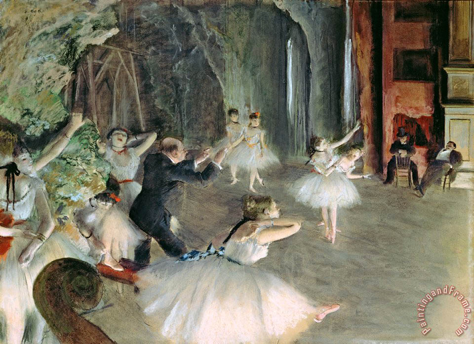 960x696 Edgar Degas The Rehearsal Of The Ballet On Stage Painting - The Rehearsal Painting