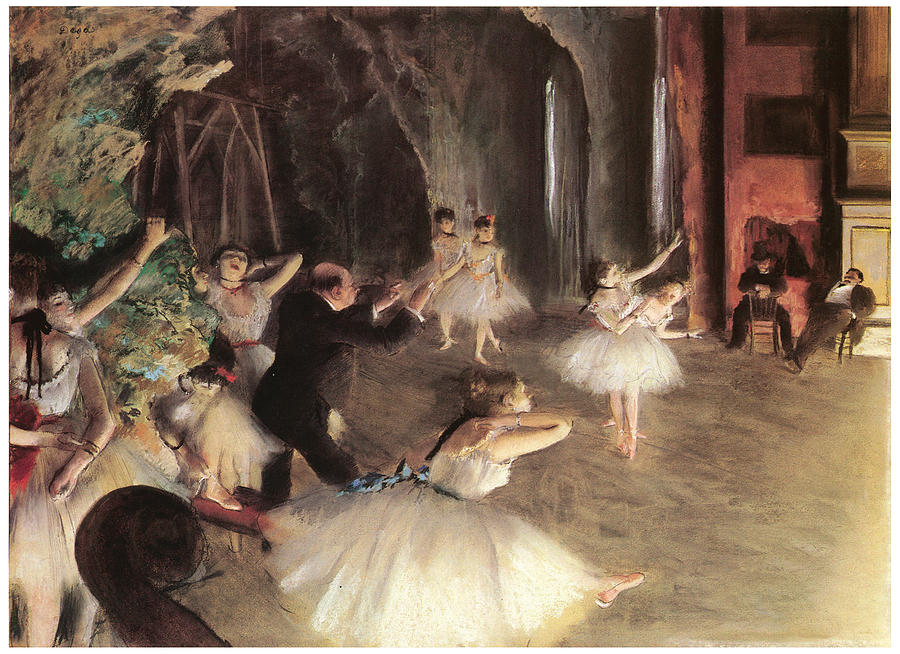 900x654 The Rehearsal On The Stage Painting By Edgar Degas - The Rehearsal Painting