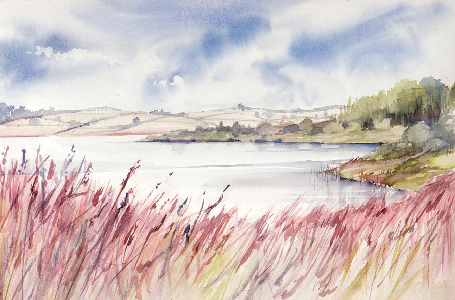 900x594 Windy Day At Pitsford Reservoir. Painting By Lynette Carrington Smith - The Reservoir Painting